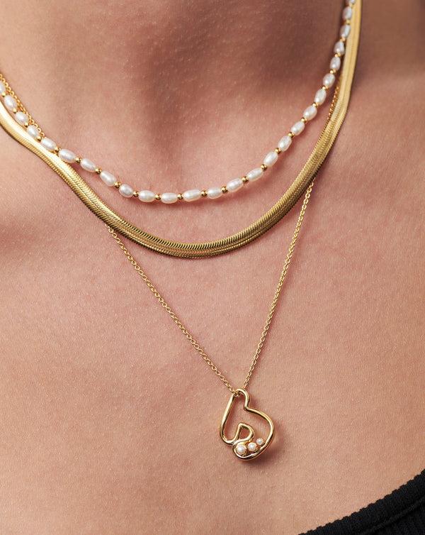 Missoma Chubby Pearl Initial Pendant Necklace - J | 18ct Gold Vermeil