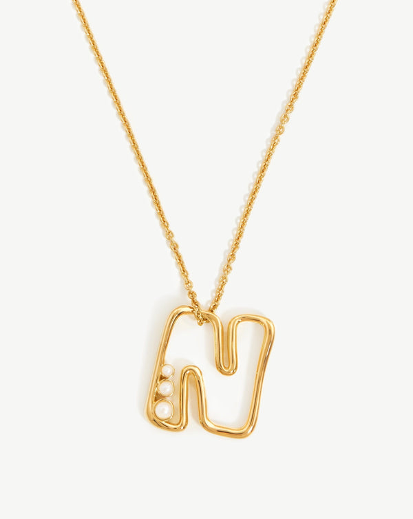 missoma Chubby Pearl Initial Pendant Necklace - N | 18ct Gold Vermeil
