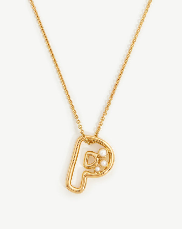 missoma Chubby Pearl Initial Pendant Necklace - P | 18ct Gold Vermeil