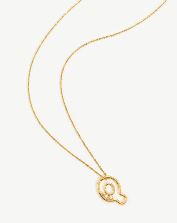 Missoma Chubby Pearl Initial Pendant Necklace - Q | 18ct Gold Vermeil