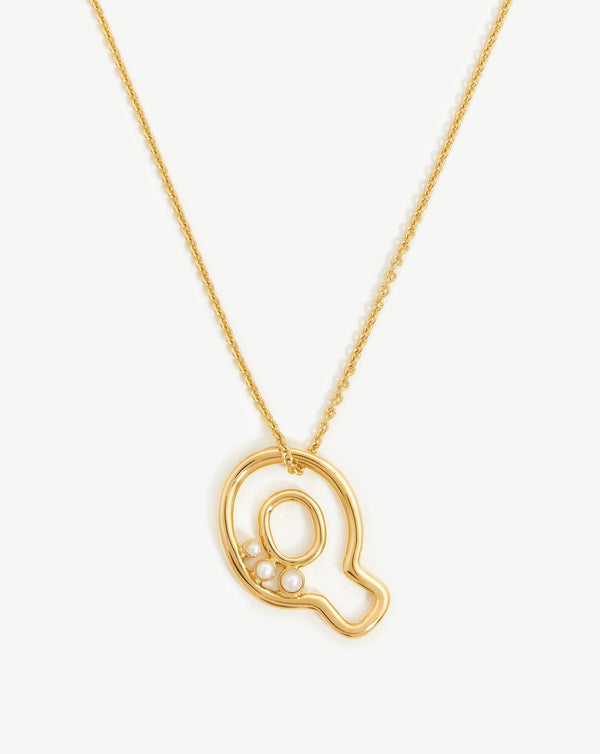 missoma Chubby Pearl Initial Pendant Necklace - Q | 18ct Gold Vermeil