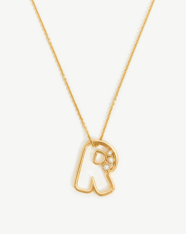missoma Chubby Pearl Initial Pendant Necklace - R | 18ct Gold Vermeil
