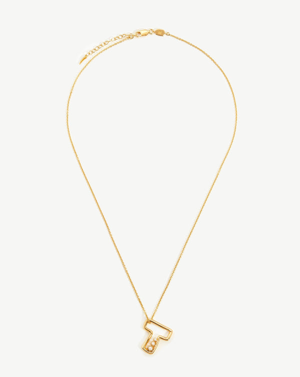 Missoma Chubby Pearl Initial Pendant Necklace - T | 18ct Gold Vermeil