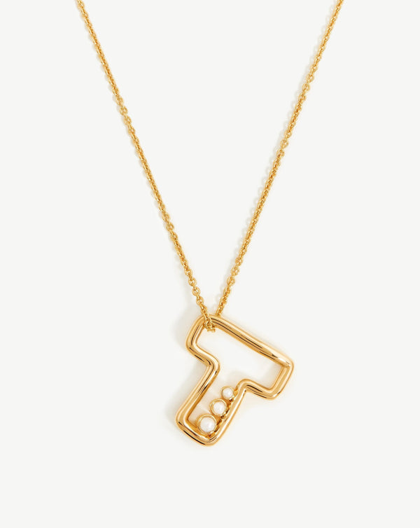 missoma Chubby Pearl Initial Pendant Necklace - T | 18ct Gold Vermeil
