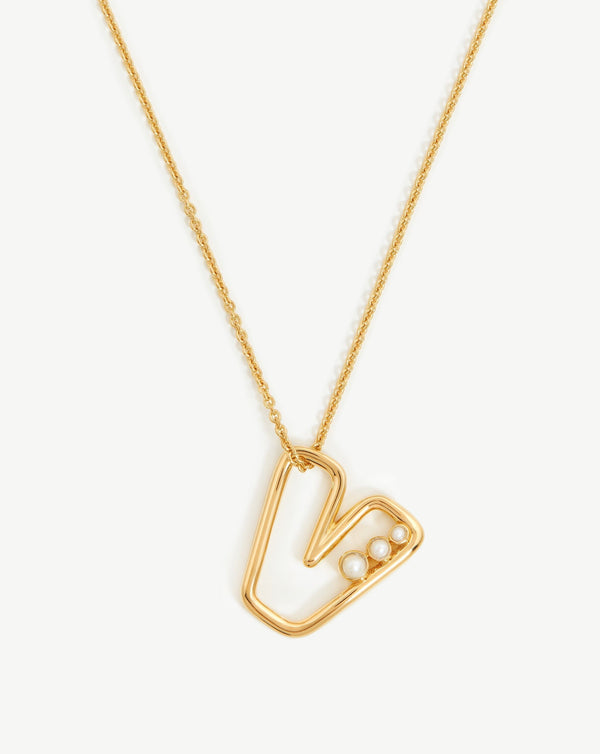 missoma Chubby Pearl Initial Pendant Necklace - V | 18ct Gold Vermeil