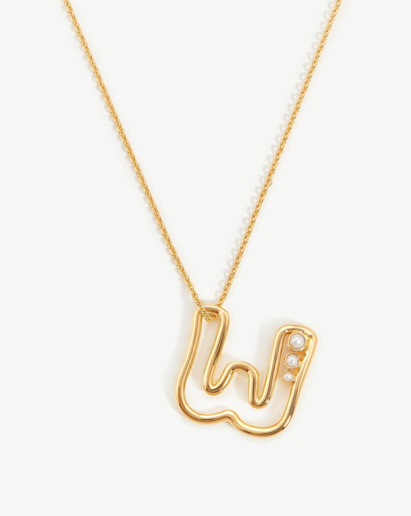 missoma Chubby Pearl Initial Pendant Necklace - W | 18ct Gold Vermeil