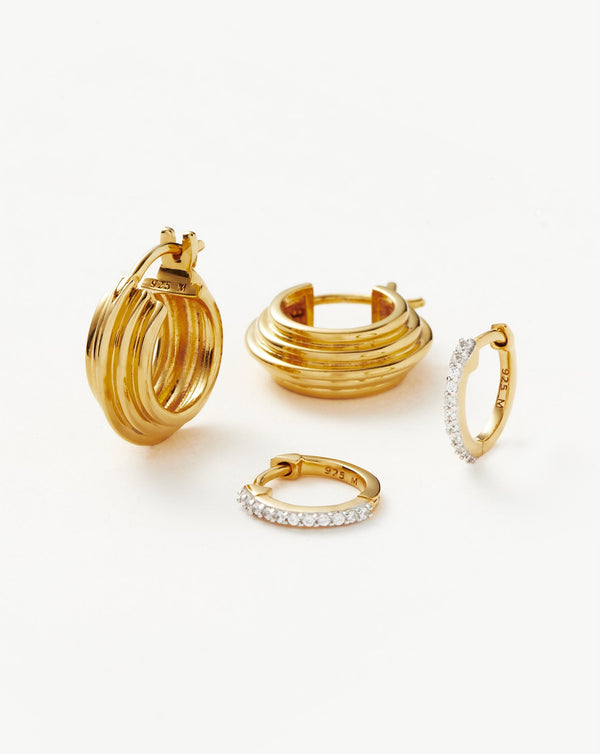 missoma Classic Ridge Mini Hoop Earring Set | 18ct Gold Vermeil