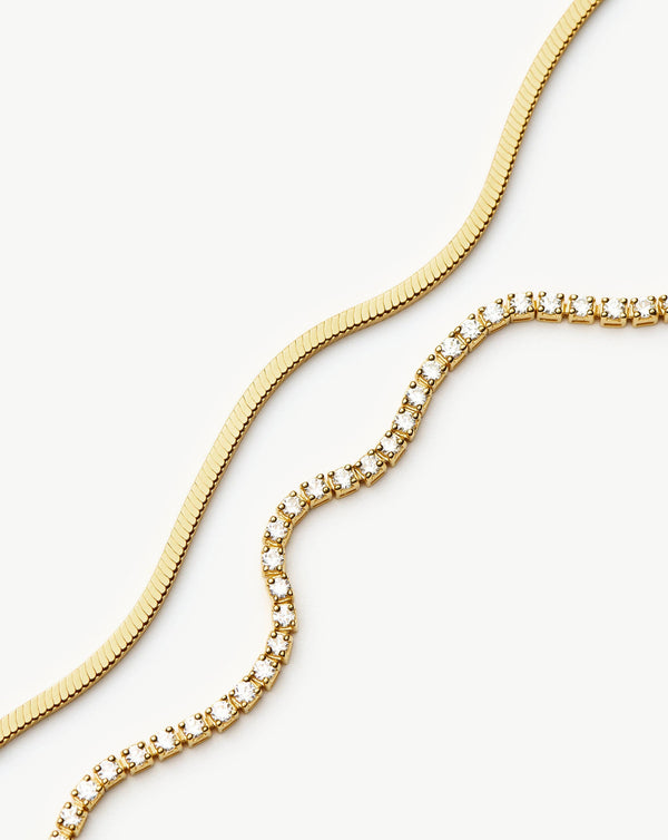 Missoma Classic Tennis & Snake Chain Bracelet Set | 18ct Gold Vermeil