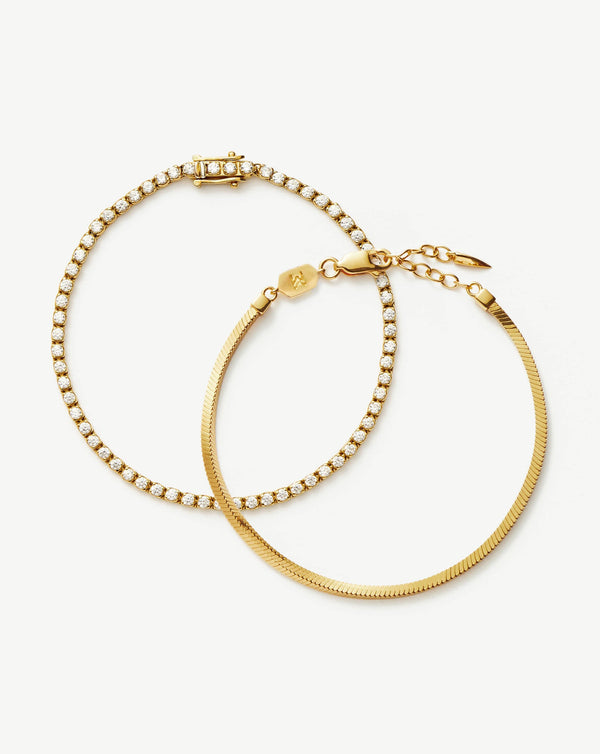 missoma Classic Tennis & Snake Chain Bracelet Set | 18ct Gold Vermeil