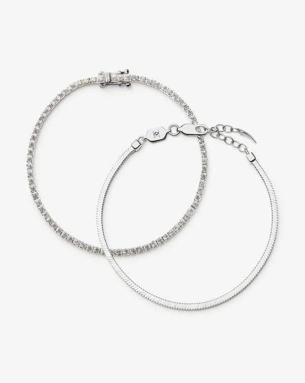 missoma Classic Tennis & Snake Chain Bracelet Set | Sterling Silver