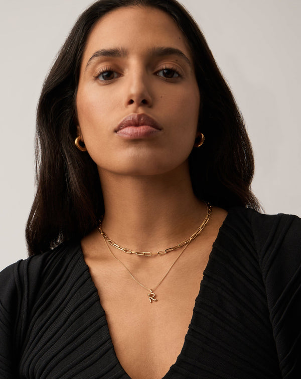 Missoma Curly Molten Mini Initial Necklace - R | 18ct Gold Vermeil