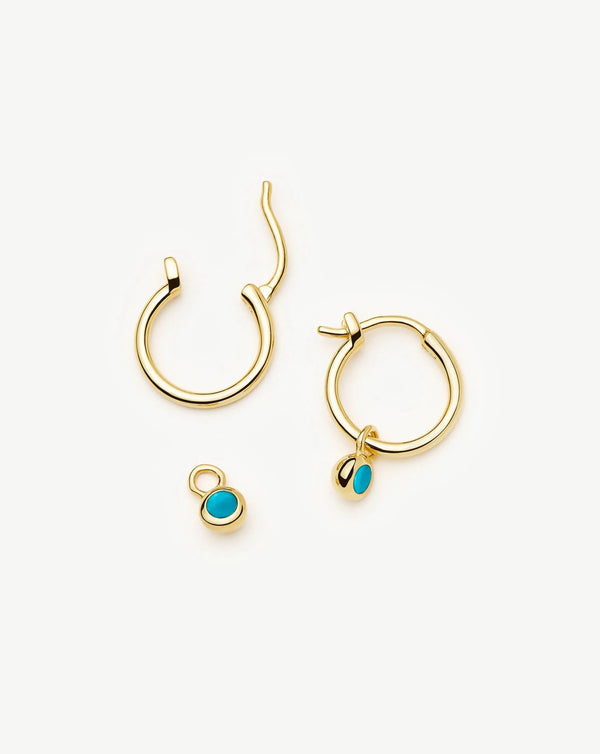 missoma December Birthstone Mini Charm Hoop Earrings | 18ct Gold Vermeil/Turquoise Magnesite Earrings