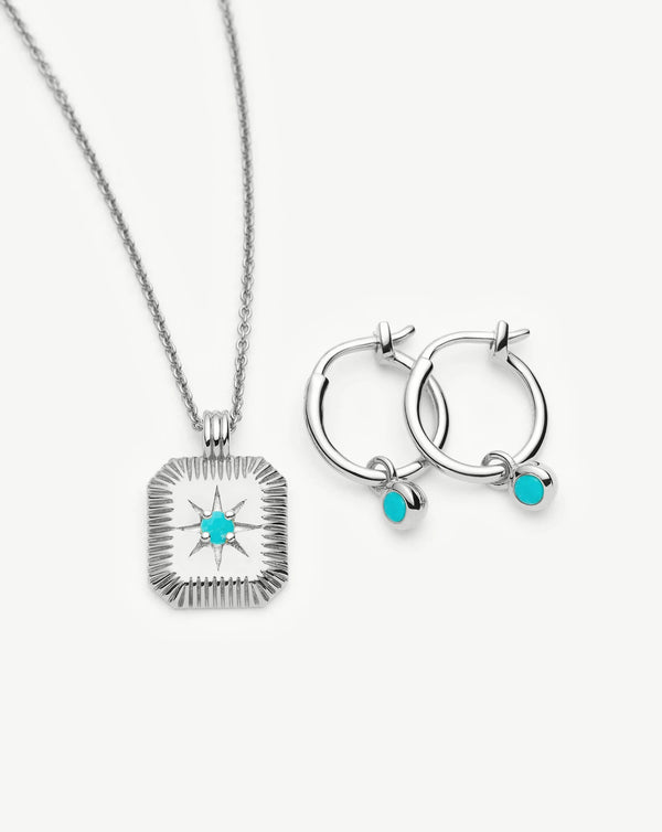 Missoma December Birthstone Necklace & Charm Earrings Set | Sterling Silver/Turquoise Magnesite Necklaces
