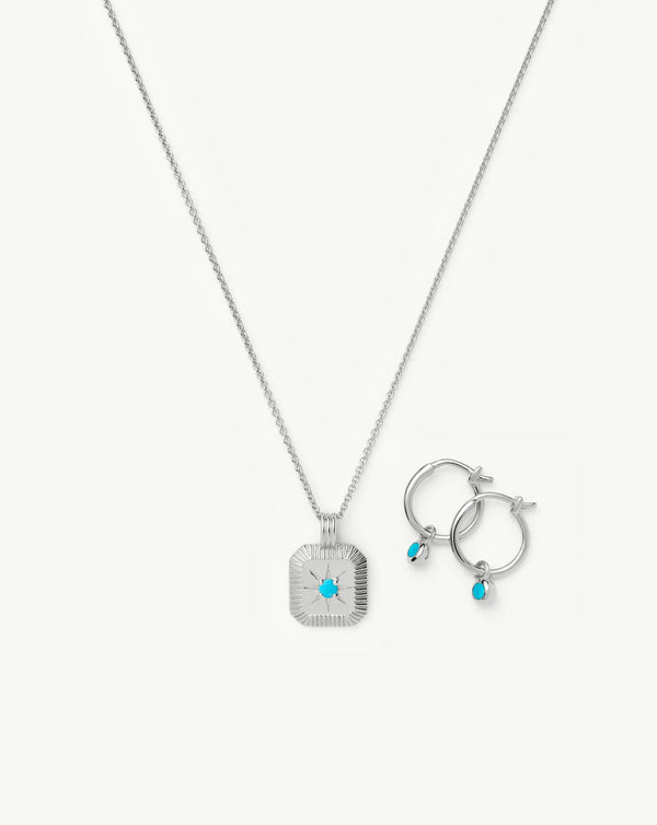 missoma December Birthstone Necklace & Charm Earrings Set | Sterling Silver/Turquoise Magnesite Necklaces