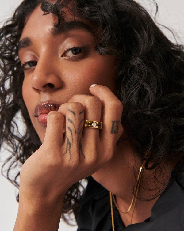 Missoma Enamel & Stone Byline Wide Band Ring | Gold/Cubic Zirconia