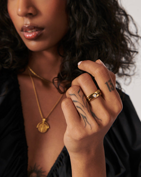 Missoma Enamel & Stone Byline Wide Band Ring | Gold/Cubic Zirconia