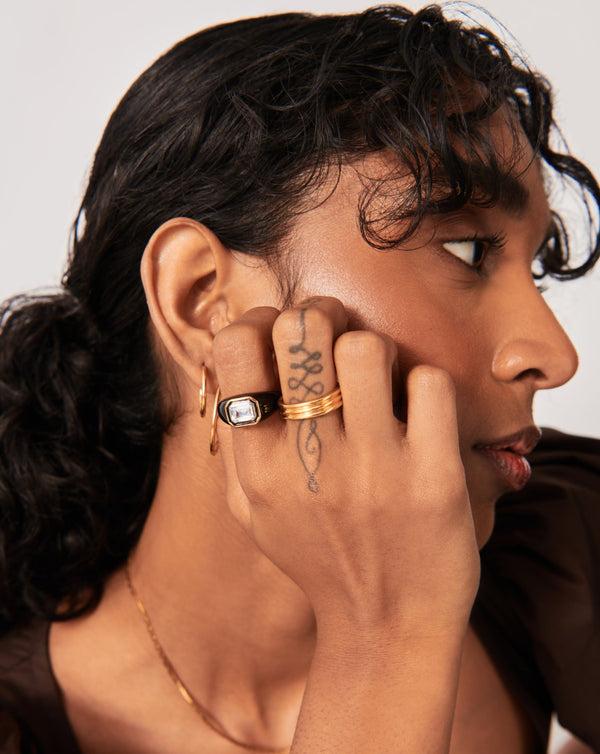 Missoma Enamel & Stone Dome Statement Ring | 18ct Gold Vermeil/Black