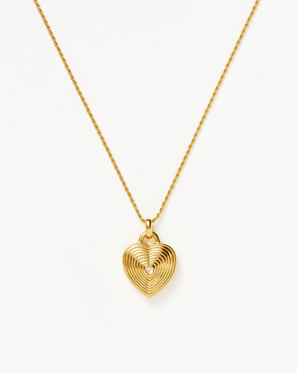missoma Engravable Heart Ridge Locket Pendant Necklace | 18ct Gold Vermeil/Rainbow Moonstone