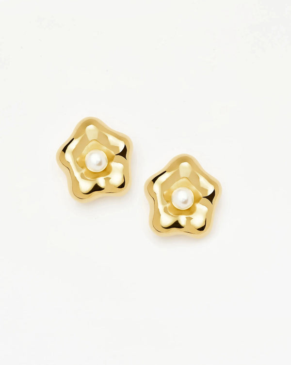 Missoma Eny Puffy Daisy Oversized Stud Earrings | Gold/Pearl