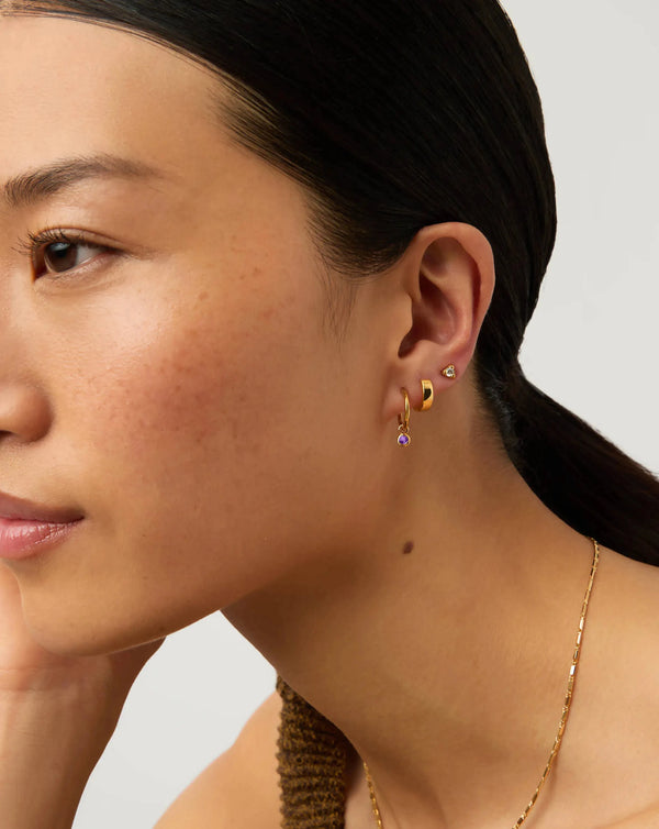 Missoma February Birthstone Mini Charm Hoop Earrings | 18ct Gold Vermeil/Amethyst Earrings