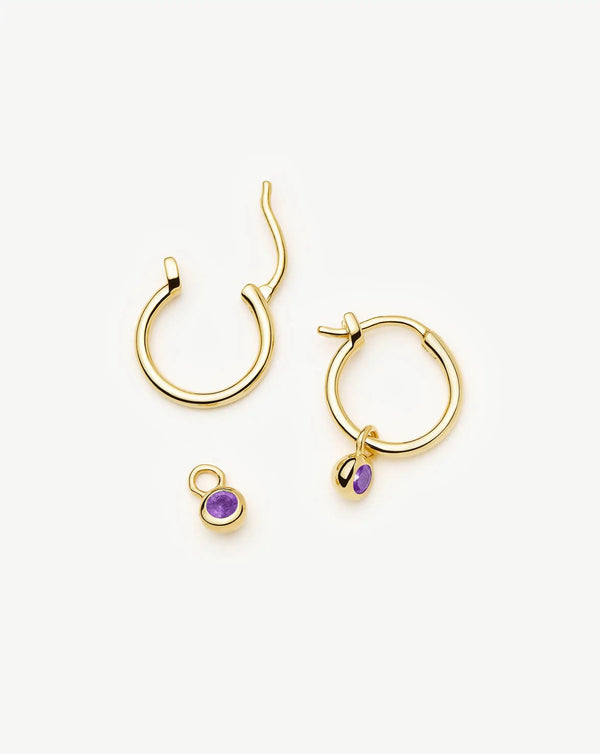 Missoma February Birthstone Mini Charm Hoop Earrings | 18ct Gold Vermeil/Amethyst Earrings