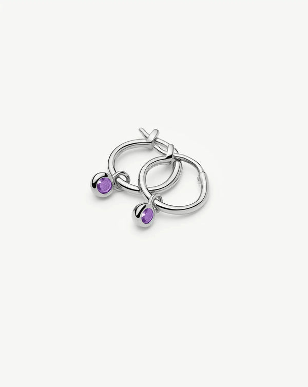 Missoma February Birthstone Mini Charm Hoop Earrings | Sterling Silver/Amethyst Earrings