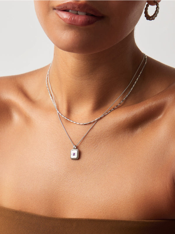 Missoma February Birthstone Necklace & Charm Earrings Set | Sterling Silver/Amethyst Necklaces