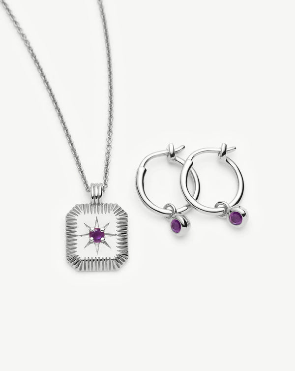 Missoma February Birthstone Necklace & Charm Earrings Set | Sterling Silver/Amethyst Necklaces