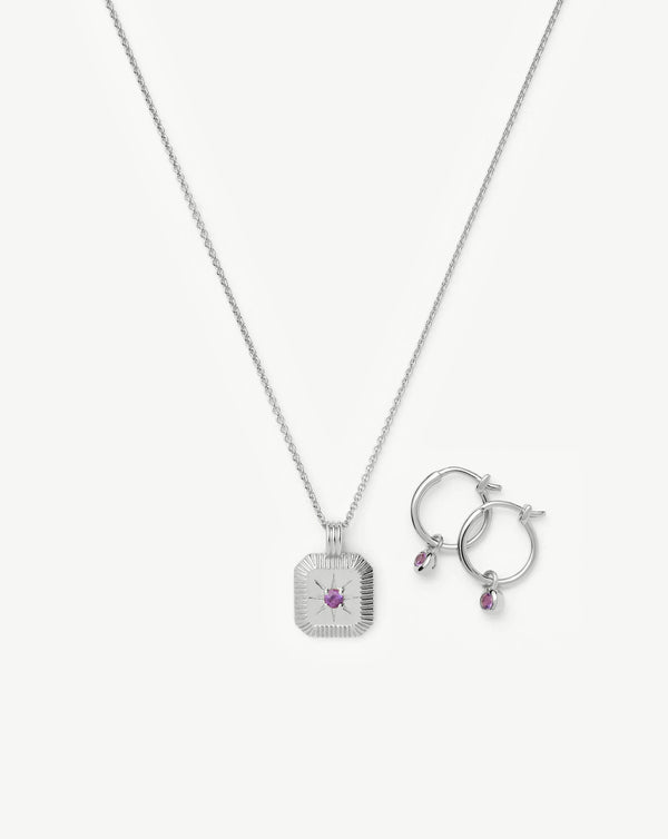 missoma February Birthstone Necklace & Charm Earrings Set | Sterling Silver/Amethyst Necklaces