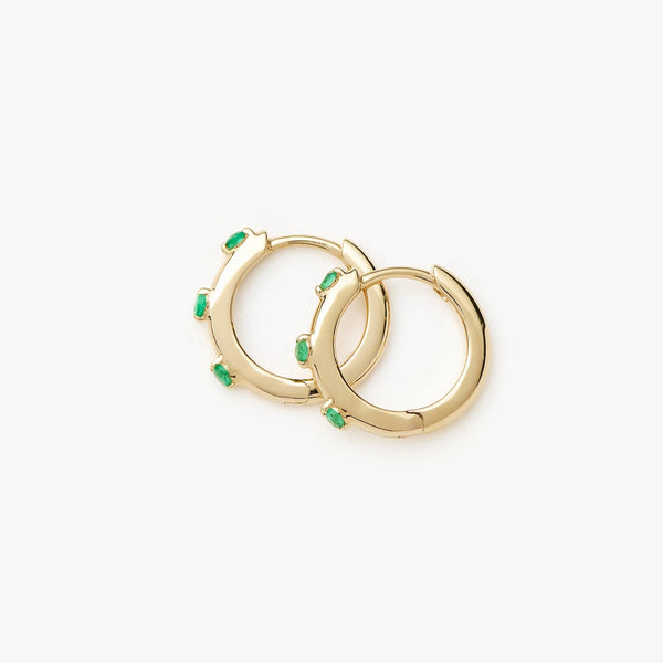 missoma Fine Emerald Studded Huggies | 14ct Yellow Gold Earrings