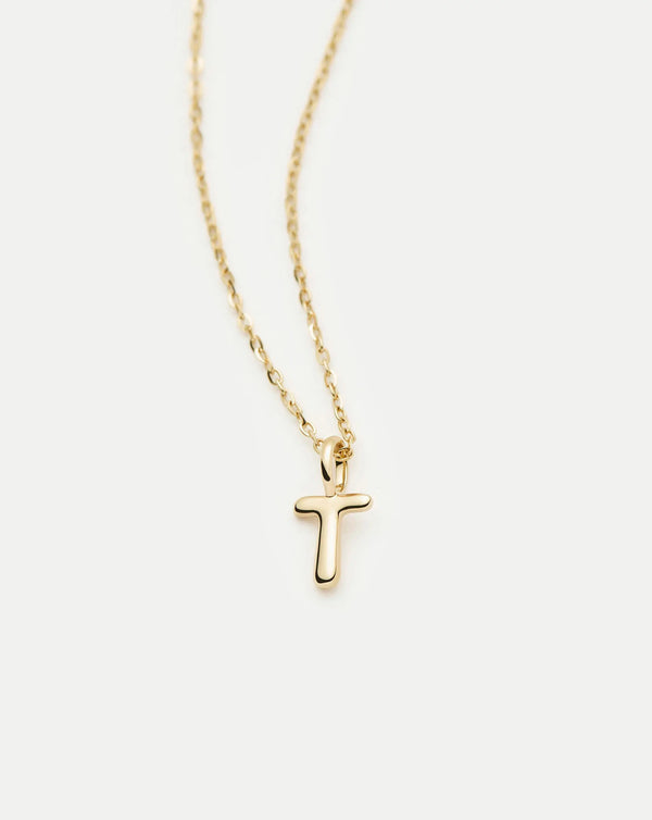 Missoma Fine Initial Mini Pendant Necklace - T | 14ct Yellow Gold Necklace