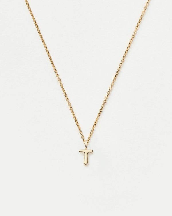 missoma Fine Initial Mini Pendant Necklace - T | 14ct Yellow Gold Necklace