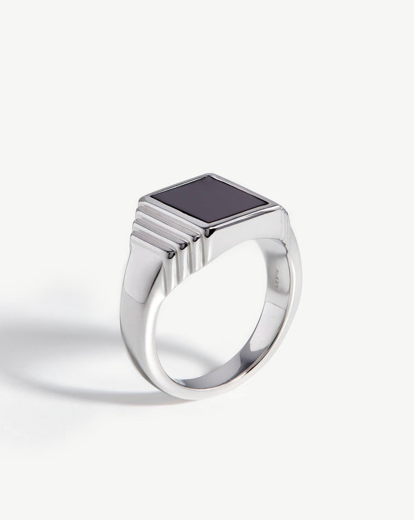 missoma Fused Ridge Signet Ring | Sterling Silver/Black Spinel
