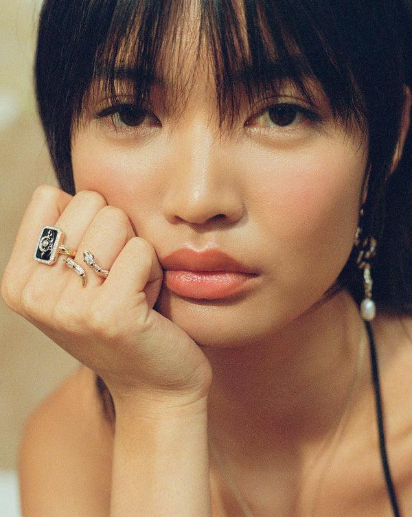 Missoma Harris Reed 14ct Solid Gold Lunar Ring & Black Enamel