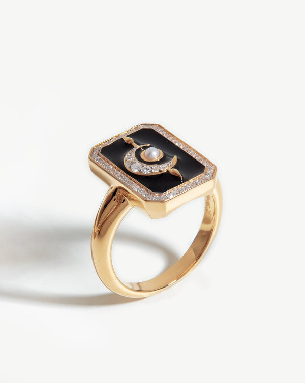 missoma Harris Reed 14ct Solid Gold Lunar Ring & Black Enamel