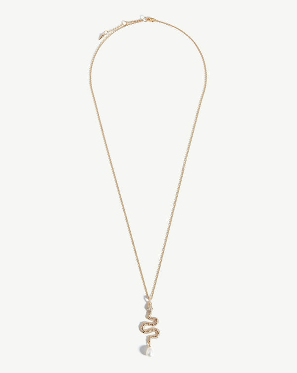 Missoma Harris Reed 14ct Solid Gold Serpent Necklace | Pearl & Diamond
