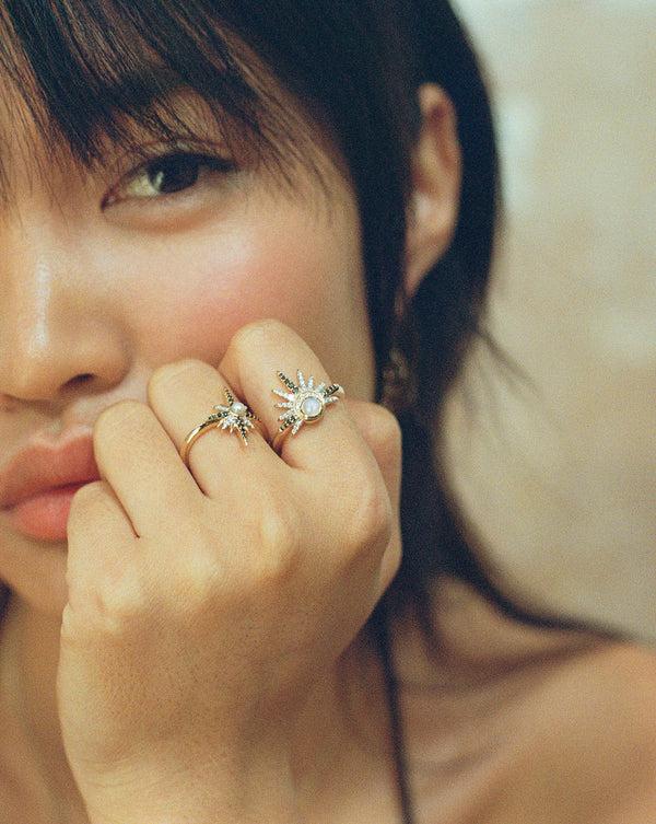 Missoma Harris Reed 14ct Solid Gold Starlight Ring | Pearl & Diamond