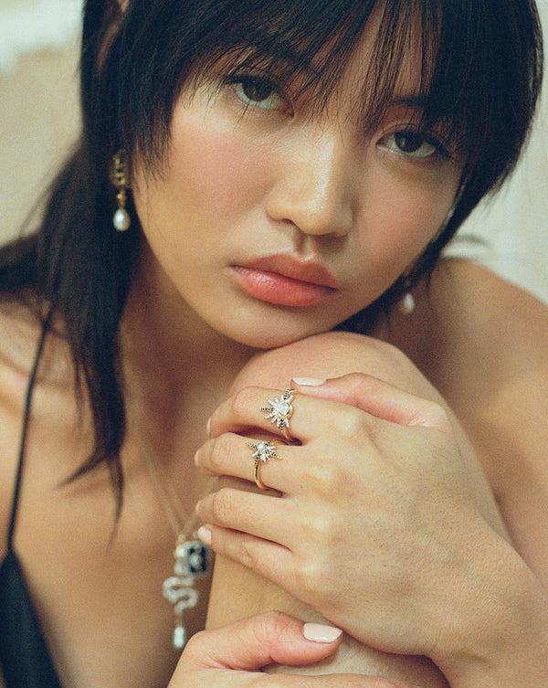 Missoma Harris Reed 14ct Solid Gold Starlight Ring | Pearl & Diamond