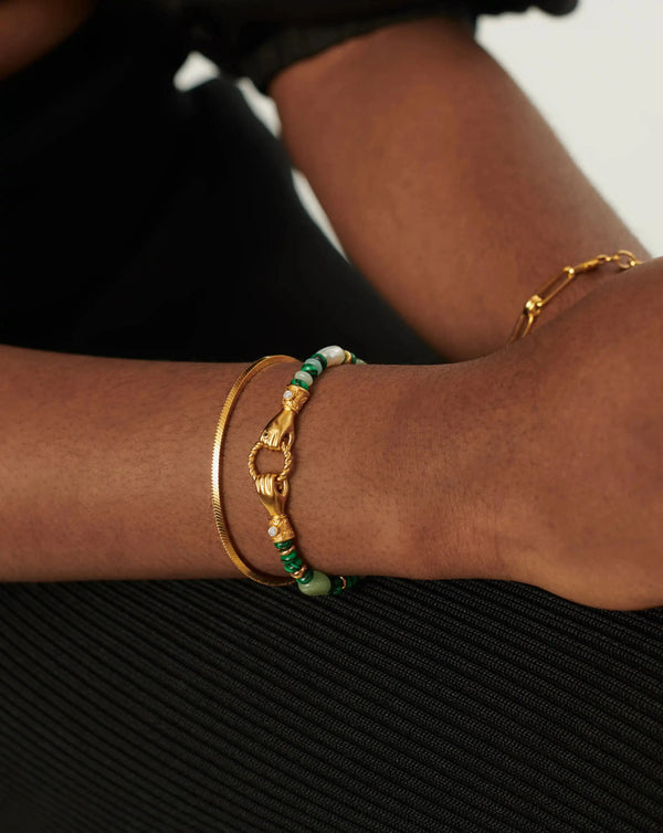 Missoma Harris Reed In Good Hands Beaded Gemstone Bracelet | 18ct Gold Plated/Multi Green Gemstone & Pearl