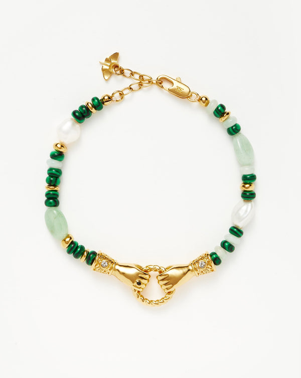 missoma Harris Reed In Good Hands Beaded Gemstone Bracelet | 18ct Gold Plated/Multi Green Gemstone & Pearl