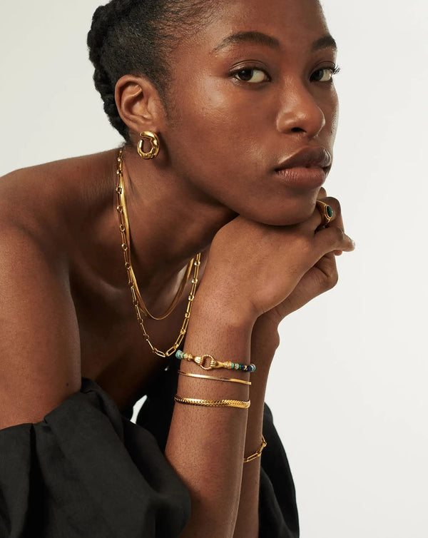 Missoma Harris Reed In Good Hands Beaded Gemstone Bracelet | 18ct Gold Plated/Turquoise Lapis & Pearl