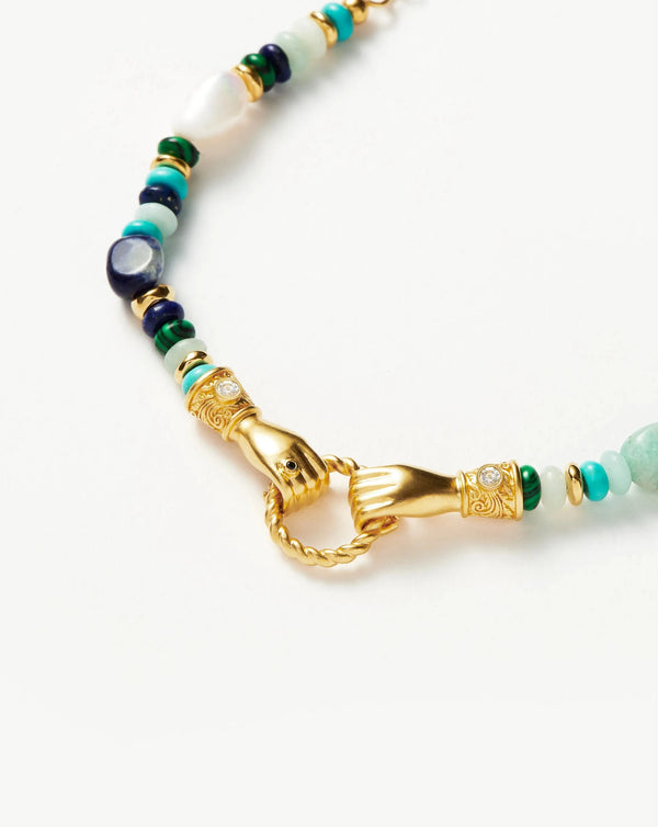 Missoma Harris Reed In Good Hands Beaded Gemstone Bracelet | 18ct Gold Plated/Turquoise Lapis & Pearl