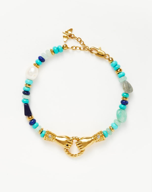 missoma Harris Reed In Good Hands Beaded Gemstone Bracelet | 18ct Gold Plated/Turquoise Lapis & Pearl