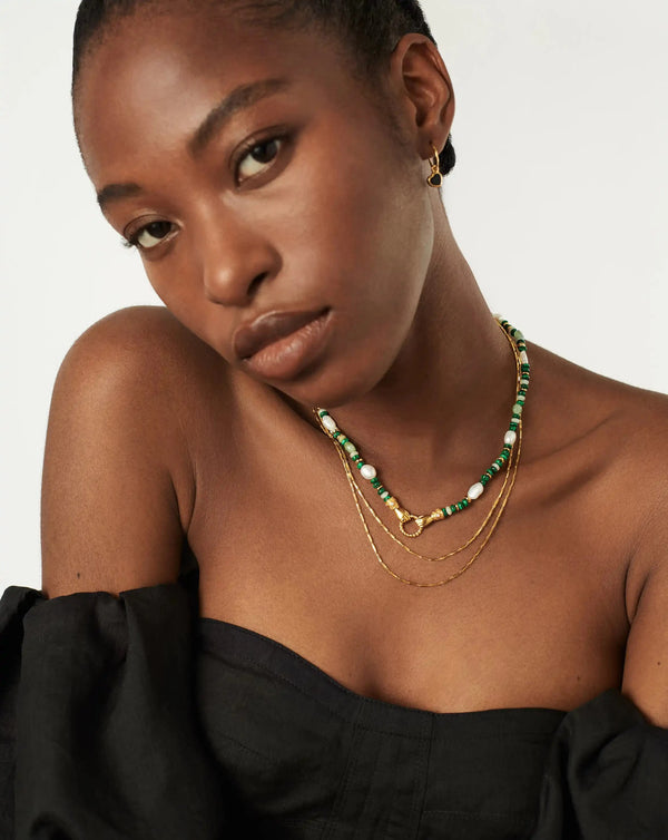 Missoma Harris Reed In Good Hands Beaded Gemstone Necklace | 18ct Gold Plated/Multi Green Gemstone & Pearl