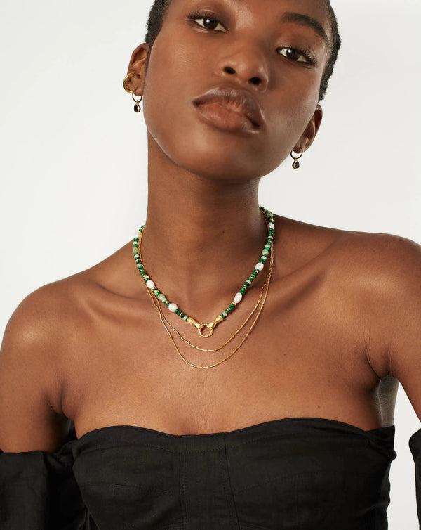 Missoma Harris Reed In Good Hands Beaded Gemstone Necklace | 18ct Gold Plated/Multi Green Gemstone & Pearl