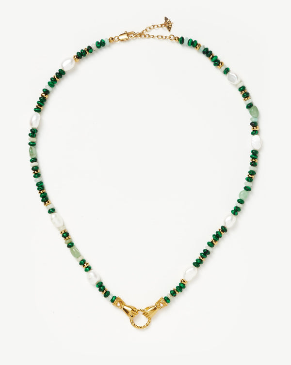 Missoma Harris Reed In Good Hands Beaded Gemstone Necklace | 18ct Gold Plated/Multi Green Gemstone & Pearl
