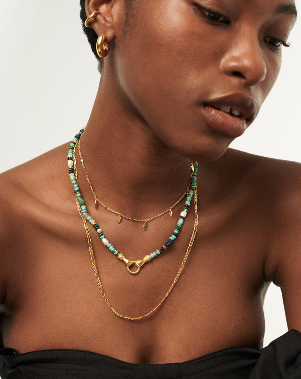 Missoma Harris Reed In Good Hands Beaded Gemstone Necklace | 18ct Gold Plated/Turquoise Lapis & Pearl