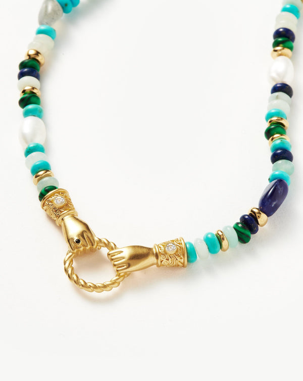 Missoma Harris Reed In Good Hands Beaded Gemstone Necklace | 18ct Gold Plated/Turquoise Lapis & Pearl