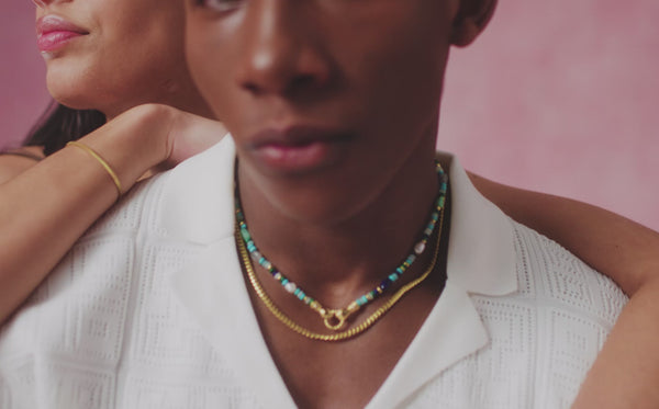 Missoma Harris Reed In Good Hands Beaded Gemstone Necklace | 18ct Gold Plated/Turquoise Lapis & Pearl