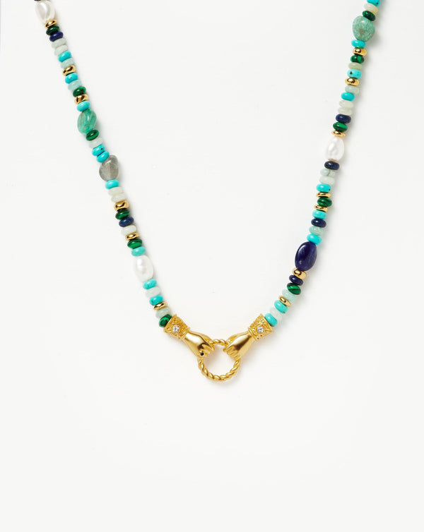 missoma Harris Reed In Good Hands Beaded Gemstone Necklace | 18ct Gold Plated/Turquoise Lapis & Pearl
